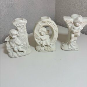 Charming‎ JOY White Angel Candle Holders Trio